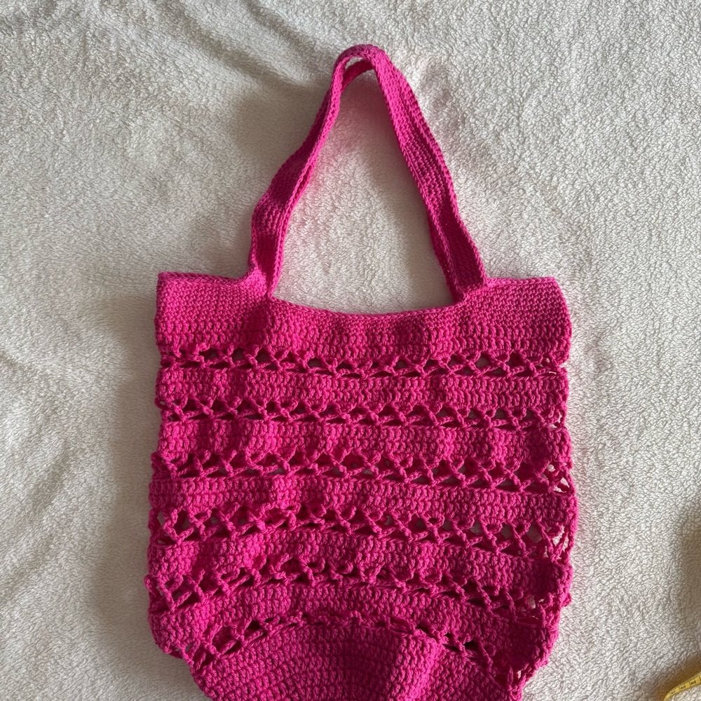 Handcrafted Market Bag with Breast Cancer Ribbon in the design